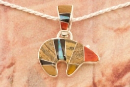 Calvin Begay Genuine Picture Jasper Sterling Silver Reversible Bear Pendant